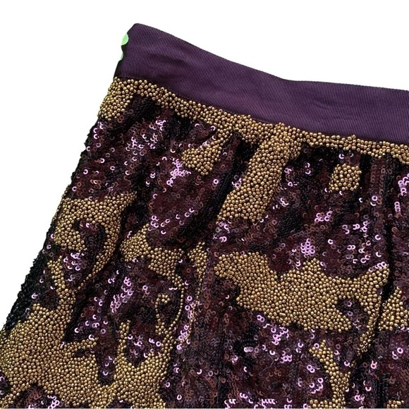 Club Monaco Beaded Sequined Mini Skirt Wine Burgundy Gold Size 10 - Picture 3 of 6